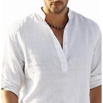 COOFANDY Leinenhemd Herren Langarmshirt Weißes Hemd Herren Baumwolle Henley Shirt Herren Casual Regular Fit Weiß S