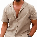COOFANDY Leinenhemd Herren Sommer Kurzarm Herrenhemd Freizeit Sommer Hemden Einfarbig Basic Shirt for Männer Khaki M