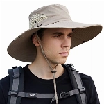 Cooltto Sonnenhut Herren Damen UV Schutz Anglerhut mit 12CM Breiter Krempe Faltbar Fischerhut mit Kinnband Wasserdicht Wanderhut für Angeln, Jagd, Camping Outdoor-Aktivitäten-Beige