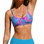 CUPSHE Bikini-Set für Damen, asymmetrisch, hohe Taille, U-Ausschnitt, geflochtene Träger, zweiteiliger Badeanzug, Badeanzug, Helles Himmelblau und Blumenmuster, XL