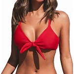 CUPSHE Damen Bikini Set Knot Triangel Bikini Swimsuit Blumenmuster Low Rise Bademode Zweiteiliger Badeanzug Rot/Blau M