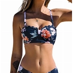 CUPSHE Damen Bikini Set Square Neck Wellenkante Bikini Bademode Crossback Low Waist Blumenmuster Zweiteiliger Badeanzug Swimsuit Navy Floral XS