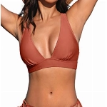 CUPSHE Damen Bikini Set V Ausschnitt Lace Up Bikini Bademode Crossback Low Waist Zweiteiliger Badeanzug Swimsuit Deep Coral Red S