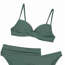 CUPSHE Damen Bikini Set Wickeloptik Push Up Bikini Top Bauchweg High Waist und Low Waist Bikinihose Dreiteiliger Badeanzug Swimsuit Grün M