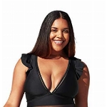 CUPSHE Damen Große Größen Badeanzug V Ausschnitt Volantsärmel Mesh Sheer Einteilige Plus Size Bademode Swimsuit Schwarz XXL