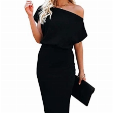 CUPSHE Damenkleid Carmenausschnitt Kurzarm Off Shoulder Kleid Partykleid Freizeitkleider Mini Dress Schwarz L