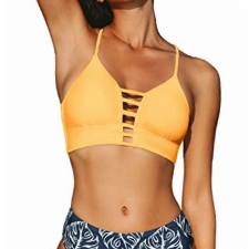 CUPSHE Gelb Blattdruck Bikini, Orange Dunkelblau, L