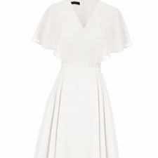 CURLBIUTY Damen Elegant Cocktailkleid Rüschen Kurzarm Midi Kleider mit Gürtel Hochzeit Wrap Chiffonkleid Weiß S