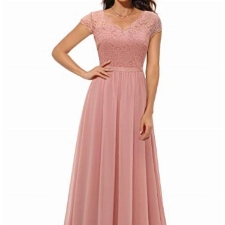 Daisyaner Damen Elegant Cocktailkleid V-Ausschnitt Bodenlang Abendkleid Ballkleid Blush XL
