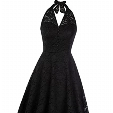 Damen Abendkleid Elegant V-Ausschnitt A-Line Spitzenkleid Party Cocktail Business Schwarz XL