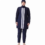Damen Badeanzug Langarm Splice Tops Burkini Pullover Elastischer Bund Leggings mit Rock Capri-Länge mit Badekappe Bescheidener Badeanzüge Muslimischer fur Frau in Übergröße Dunkelblau02 3XL