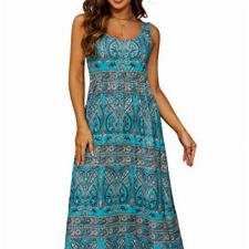 Damen Blumenkleid Lang A-Linie Curvy Sommerkleid Damen Lang mit Taschen Boho Kleid Cocktailkleid Ärmelloses Abendkleider Partykleid Cocktailkleid Umstandskleid(Türkis,XL)