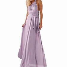 Damen Elegant Brautjungfernkleid Multiway V-Ausschnitt Rückenfrei Partykleid Ärmellos Schulterfrei Bodenlang Cocktailkleid Sommerkleid Formal Festlich Abendkleid Abschlussball Ballkleid Violett M