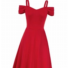 Damen Elegant Cocktailkleid V-Ausschnitt Spagehtti Träger Partykleid High-Low Saum Cami Kleid L Rot CL1742A22-03