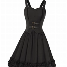 Damen Gothic Kleid Ärmellos Mit Gürtel A-Linien-Kleid High Low Design Cocktailkleid M Schwarz