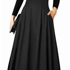 Damen High Waist Maxirock Taschen mit Seitenschlitz Langer A-Linie Rock Schwarz XL