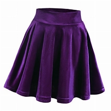 Damen Mädchen Basic Mini Skater Rock Samt Stretch Rock (M, lila)