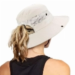 Damen Outdoor UV-Schutz Faltbare Sonnenhüte Mesh Breite Krempe Strand Fischerhut mit Pferdeschwanz Loch, Beige, Einheitsgröße