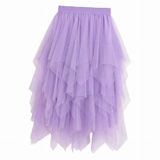 Damen Rock Tüll Unregelmäßig Unterrock Lagenrock Ballett Tutu Abschlussball Party Faltenkleid A-Linie Midirock High Waisted Rock Lila Einheitsgröße