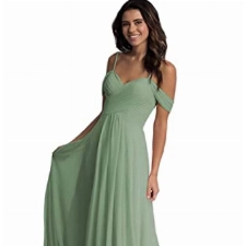 Damen V-Ausschnitt Abendkleid A-Linie Chiffon Off Shoulder Brautjungfernkleid Elegant Lange Partykleider