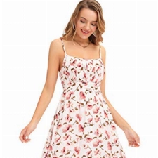 Damen Vintage Kleid A-Linie ärmellos rückenfrei Cocktailkleid Casual Kleid Blumenmuster 2XL Weiß-Rosa Blume CL1582S22-03