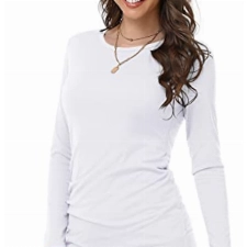 DEARCASE Damen Bodycon Kleid Kurz Enges Wickelkleid Lange Ärmel Freizeitkleider für Damen Mini T Shirt Kleid (Weiß, S)