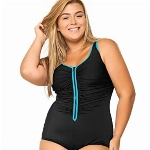 DELIMIRA Badeanzug Damen Bauchweg Große Größe Einteiler Vorne Reißverschluss Bademode Mehrfarbig #3 48