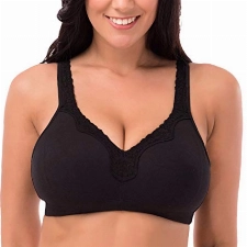 DELIMIRA Damen Cotton BH Ohne Bügel Grosse Grössen Vollschalen Baumwolle Ohne Polster Schwarz 95F