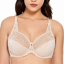 DELIMIRA Damen Minimizer BH ohne Einlagen mit Spitze mit Bügel Große Größen Beige 90I