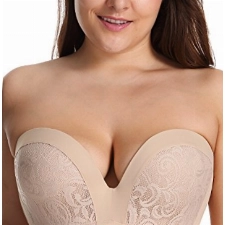 DELIMIRA Damen Push Up Trägerloser BH Spitze Große Größen BHS mit Gemoldete Cups Beige 95C