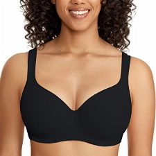 DELIMIRA Damen T-Shirt BH mit Bügel Nahtloser Große Größen Gepolstert Schwarz 100C