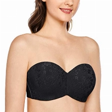 DELIMIRA Damen Trägerloser BH Jacquard mit Bügel ohne Einlagen Große Größen Schwarz 85D