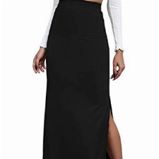 DIDK Damen Rock Elegant Maxirock Rockabilly Vintage Retro Röcke mit Schlitz Casual Freizeitrock Lang Hohe Taille Skirt Partyrock Schwarz L