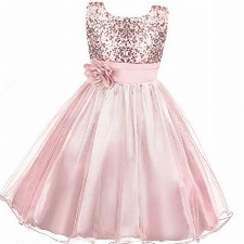 discoball Mädchen Kleid Pailletten Blumen Kleider Kinder Festkleid Spitzenkleid Prinzessin Hochzeit Brautjungfer Party Kostüm Ärmellos Tüll Taufkleid Kommunionkleid (Rosa, 6-7 Jahre)