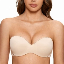 DOBREVA Damen Trägerloser BH Push Up mit Bügel Trägerlos Bandeau BHS Beige 80C