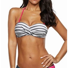 Dokotoo Bandeau Bikini Damen Push Up Zweiteilige Badeanzug Bademode Bikini Set, 01-Grau, S