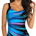 Dokotoo Damen Badeanzug Drucken Einteiliger Schwimmanzug Sport Bauchweg Bademode Swimsuit, blau, S