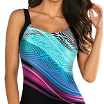 Dokotoo Damen Badeanzug Drucken Einteiliger Schwimmanzug Sport Bauchweg Bademode Swimsuit, himmelblau, L