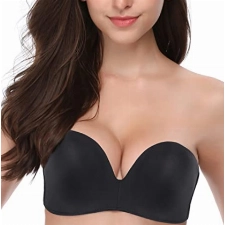 DotVol Damen Flügel-Design Push Up Bra Trägerloser BH Komfort Bügellos Unsichtbare Wirefree Anti-Rutsch BH(Schwarz,65C)
