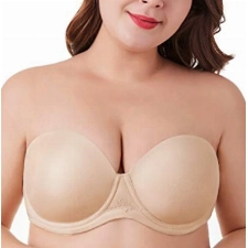 DotVol Damen Rückenfrei Ohne Träger Push Up Büstenhalter mit Geformte Cups für Abendkleider Trägerloser BH (100D,Beige)