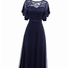 DRESSTELLS Abendkleid Lang mit Ärmeln Ballkleider Damen Langes Kleid Damen Hochzeitskleid Cocktailkleid Navy 3XL