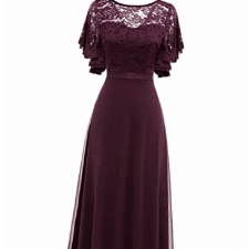 DRESSTELLS Cocktailkleid Damen Elegant Weinrot Lang Ballkleid Abendkleid Elegant für Hochzeit Burgundy L