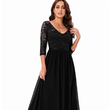 DRESSTELLS Damen Ballkleid Damen Lang Brautjungfernkleider lang elegant Chiffon Abendkleid Maxilang Black 2XL