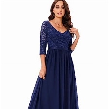 DRESSTELLS Damen Ballkleid Damen Lang Brautjungfernkleider lang elegant Chiffon Abendkleid Maxilang Navy 2XL
