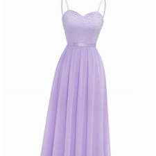 DRESSTELLS Damen Ballkleid Maxi Lang Abendkleider Chiffon Spitzen Brautjungfernkleider Bodenlang Cocktailkleid mit Spaghettiträgern Konfirmationskleid Lavender L