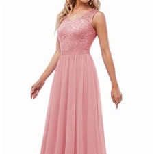 DRESSTELLS Damen Ballkleider lang Chiffon Abendkleider Lang V Ausschnitt Rosa Brautjungfernkleid Lang Blush XL