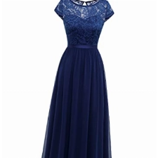 DRESSTELLS Damen Brautjungfernkleider lang elegant Chiffon Abendkleid Maxilang Navy S