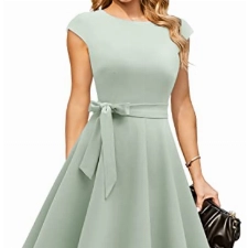 DRESSTELLS Damen Cocktailkleider 1950er Rockabilly Kleid Sommerkleid Midilang LightGreen 2XL