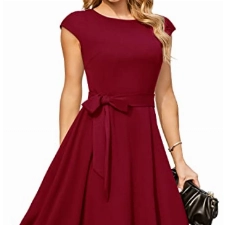 DRESSTELLS Damen Kleider elegant Hochzeit 1950er Vintage Retro Rockabilly Kleid Damen elegant Cocktailkleid Burgundy L