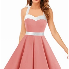 DRESSTELLS Damen Neckholder 1950er Vintage Retro Rockabilly Kleider Petticoat Faltenrock Cocktail Festliche Kleider Blush White 2XL